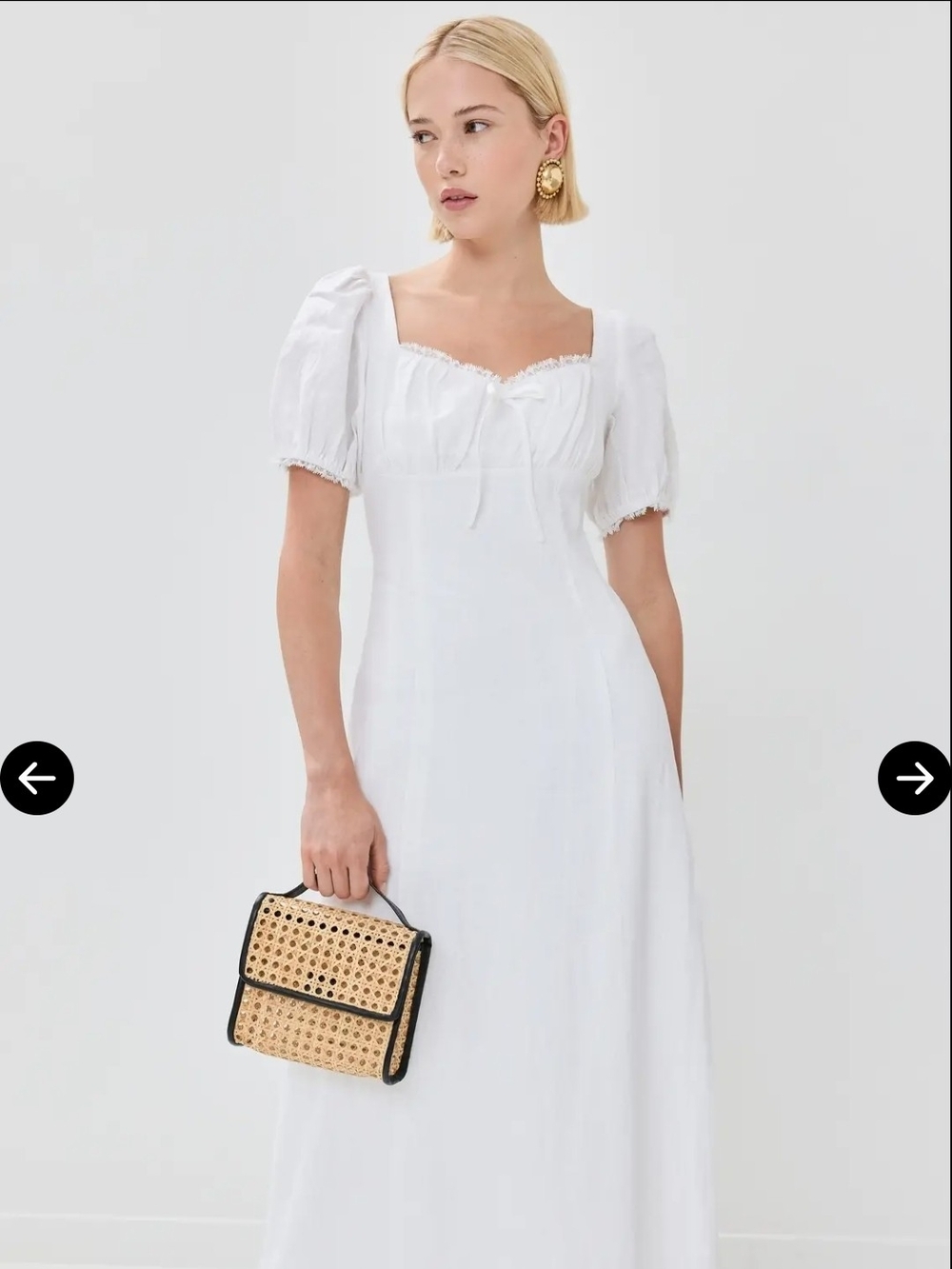 Reformation Cherise White Lace-Trim Linen Midi Dress